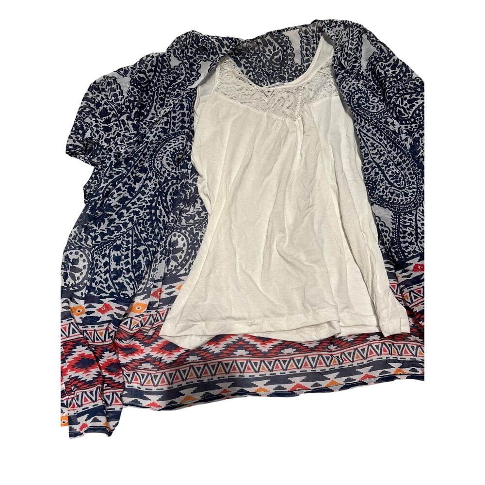 Trixxi Paisley Print Kimono Cardigan Top Women's Large Navy Boho Y2K